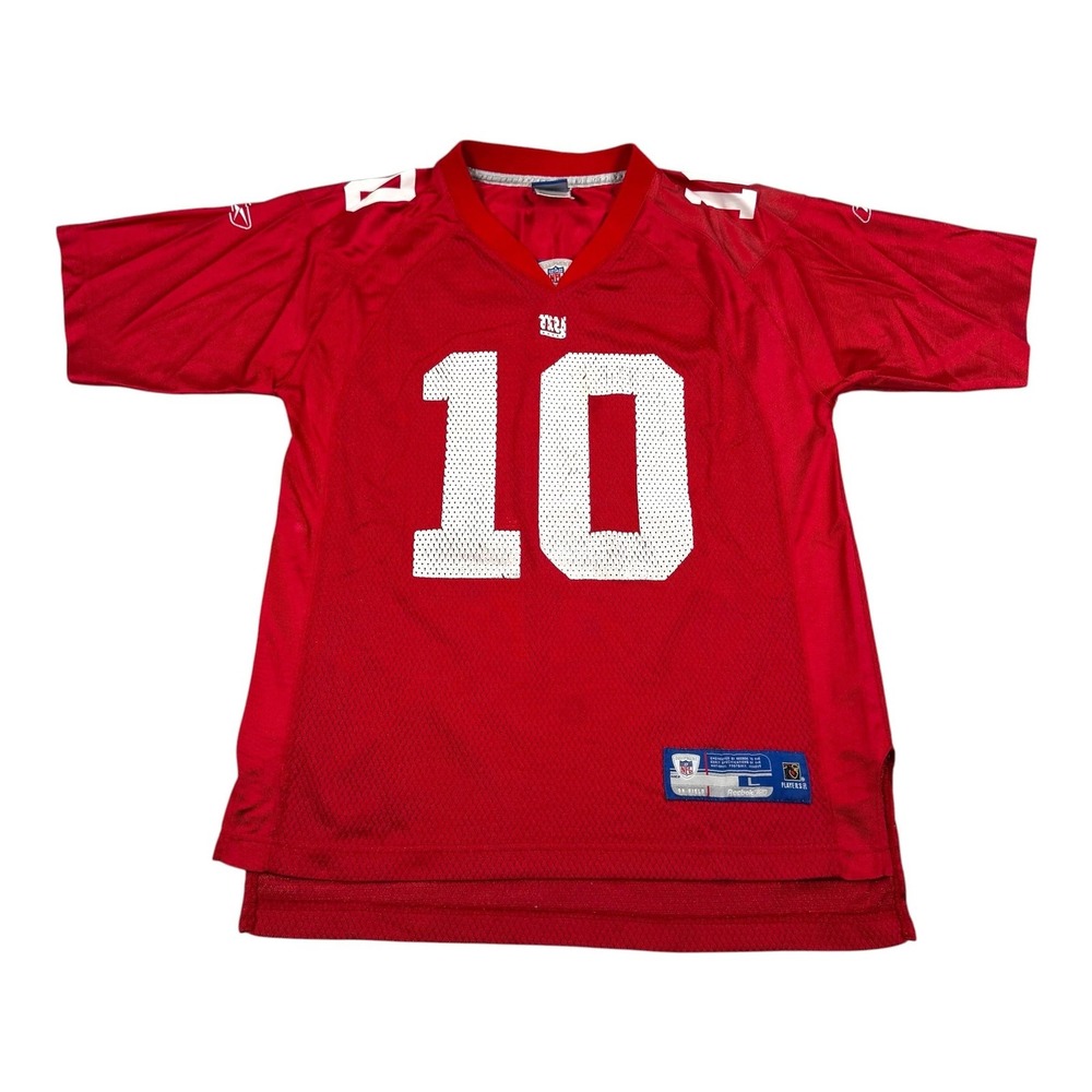 New York Giants Football Jersey Boys Youth L Red NFL Reebok Manning 10 On Field